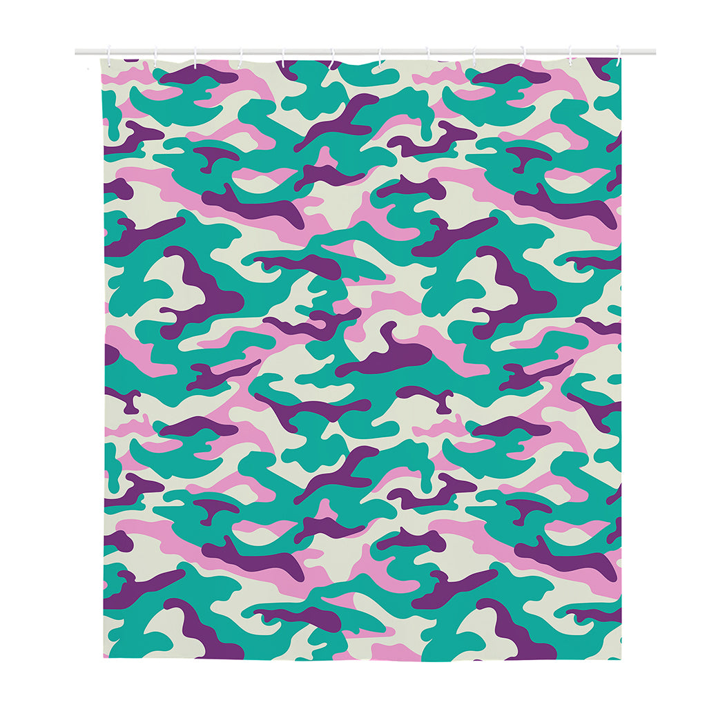 Pastel Teal And Purple Camouflage Print Polyester Shower Curtain
