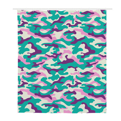 Pastel Teal And Purple Camouflage Print Polyester Shower Curtain