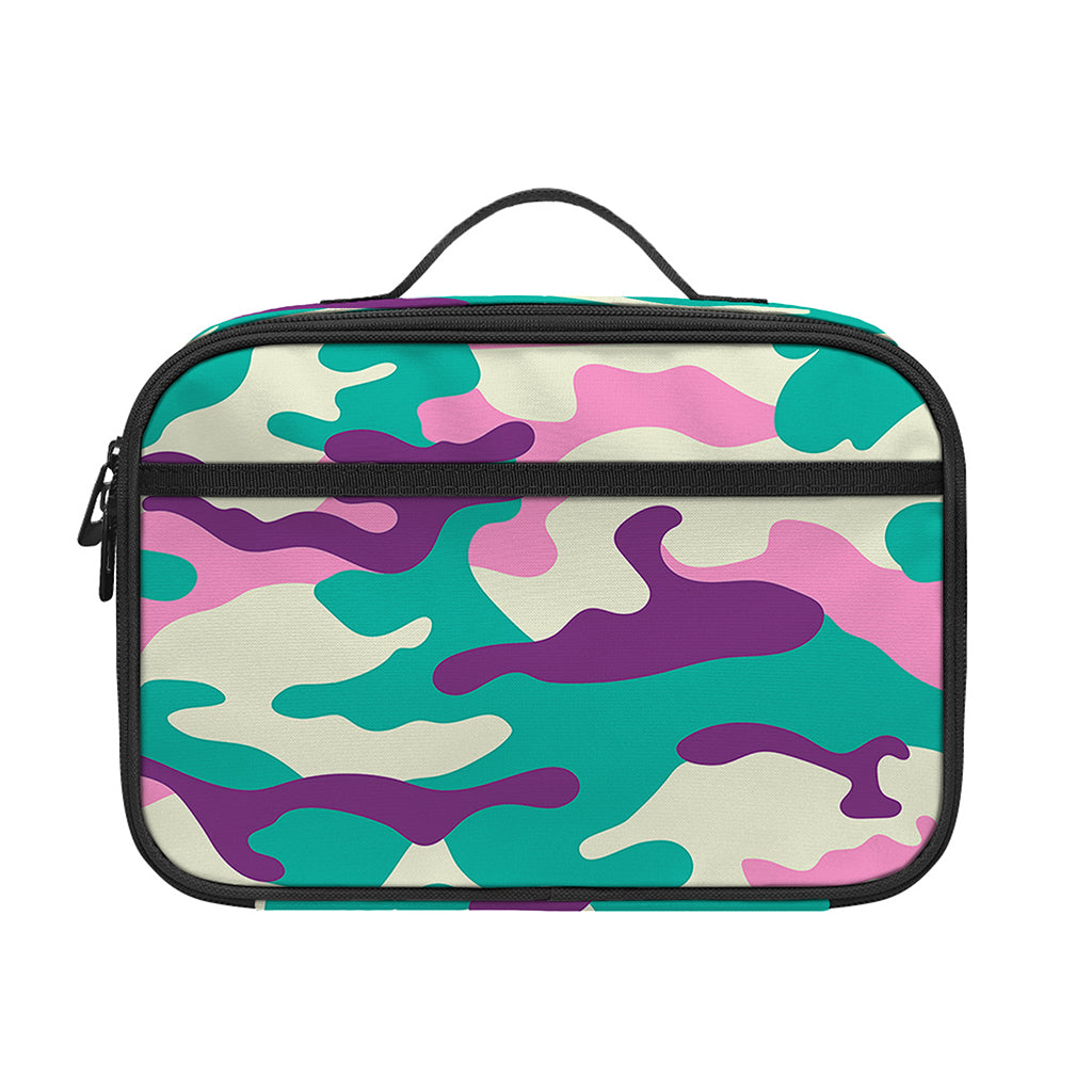 Pastel Teal And Purple Camouflage Print Portable Lunch Bag