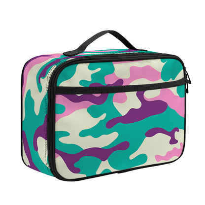 Pastel Teal And Purple Camouflage Print Portable Lunch Bag