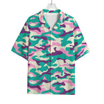Pastel Teal And Purple Camouflage Print Rayon Hawaiian Shirt