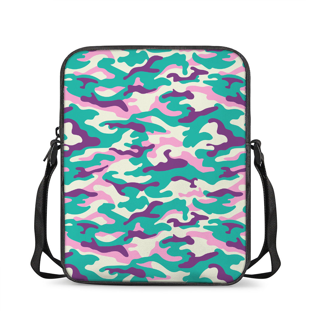 Pastel Teal And Purple Camouflage Print Rectangular Crossbody Bag