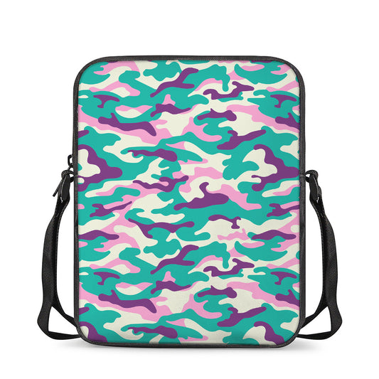 Pastel Teal And Purple Camouflage Print Rectangular Crossbody Bag