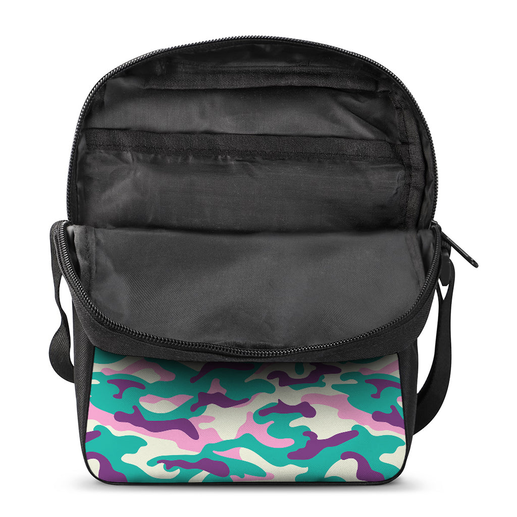 Pastel Teal And Purple Camouflage Print Rectangular Crossbody Bag