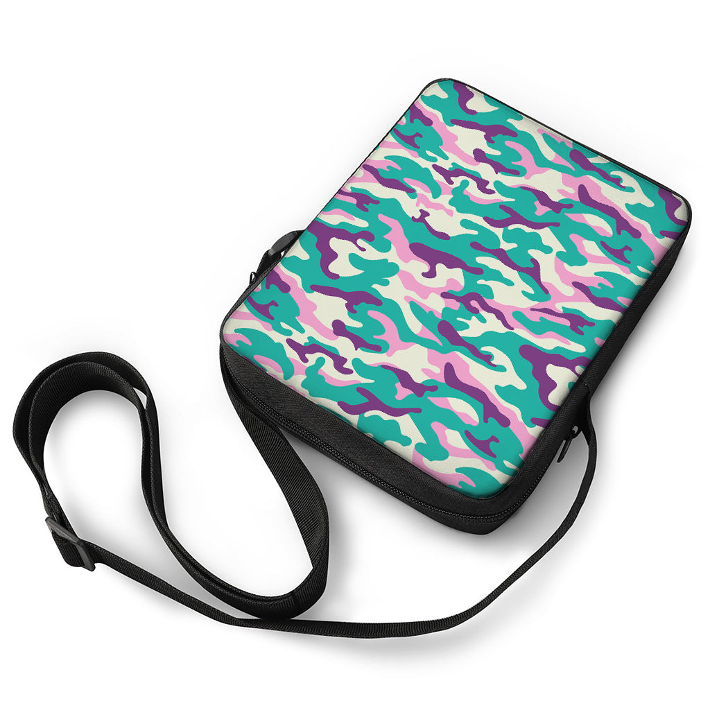 Pastel Teal And Purple Camouflage Print Rectangular Crossbody Bag