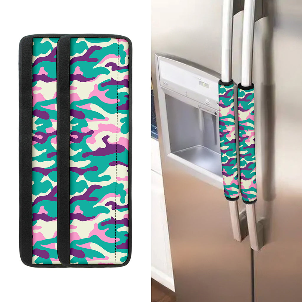 Pastel Teal And Purple Camouflage Print Refrigerator Handle Covers