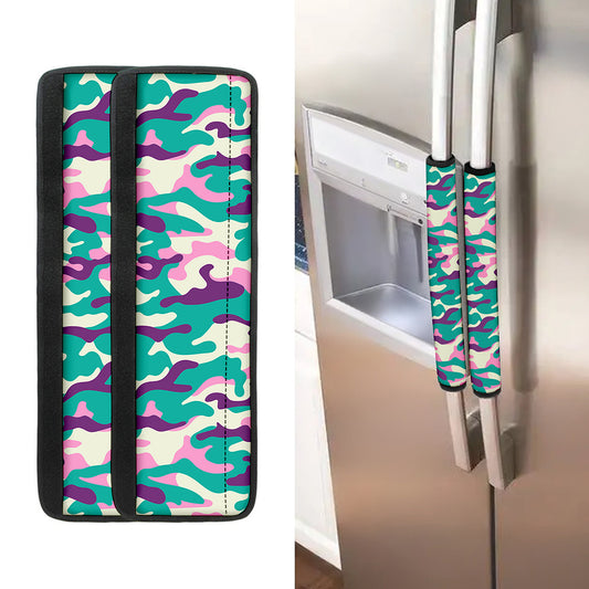 Pastel Teal And Purple Camouflage Print Refrigerator Handle Covers