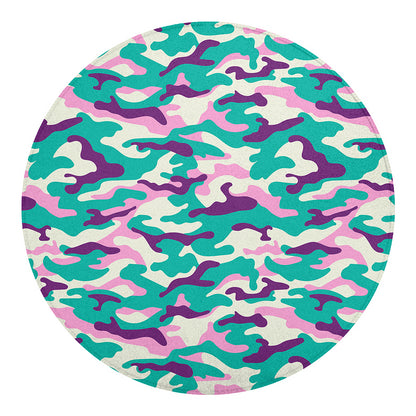 Pastel Teal And Purple Camouflage Print Round Blanket