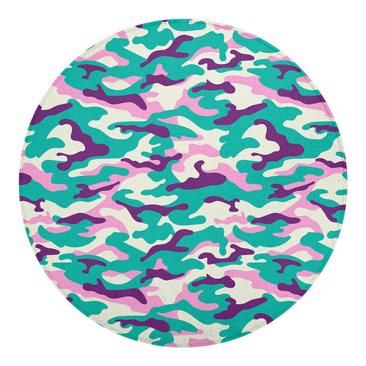 Pastel Teal And Purple Camouflage Print Round Blanket