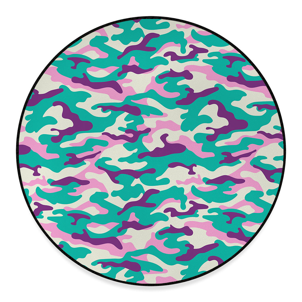 Pastel Teal And Purple Camouflage Print Round Floor Mat