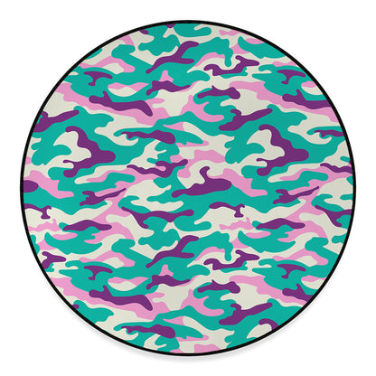 Pastel Teal And Purple Camouflage Print Round Floor Mat