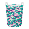Pastel Teal And Purple Camouflage Print Round Laundry Basket