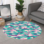 Pastel Teal And Purple Camouflage Print Round Rug