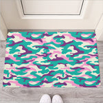 Pastel Teal And Purple Camouflage Print Rubber Doormat