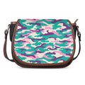 Pastel Teal And Purple Camouflage Print Saddle Bag