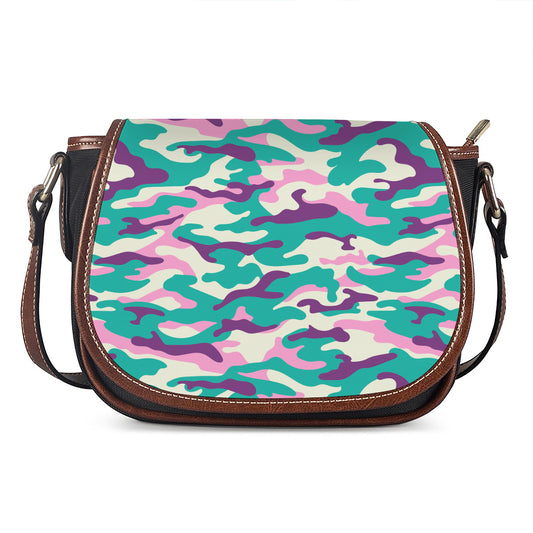 Pastel Teal And Purple Camouflage Print Saddle Bag