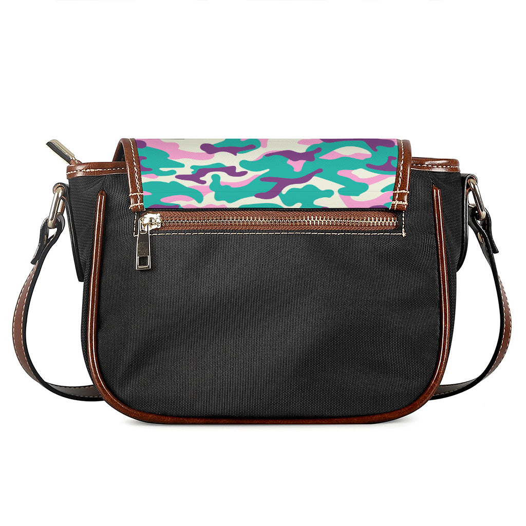 Pastel Teal And Purple Camouflage Print Saddle Bag