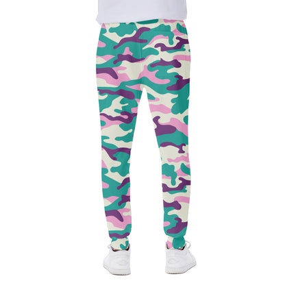 Pastel Teal And Purple Camouflage Print Scuba Joggers