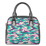 Pastel Teal And Purple Camouflage Print Shoulder Handbag