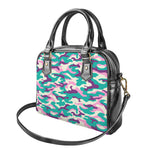 Pastel Teal And Purple Camouflage Print Shoulder Handbag