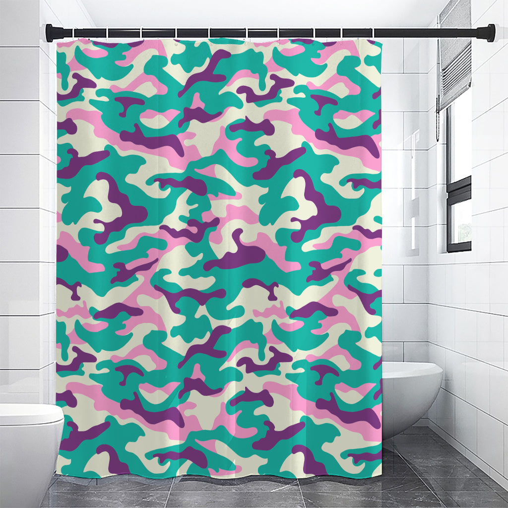 Pastel Teal And Purple Camouflage Print Shower Curtain