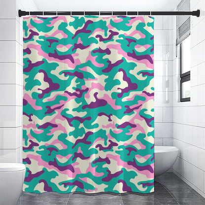 Pastel Teal And Purple Camouflage Print Shower Curtain