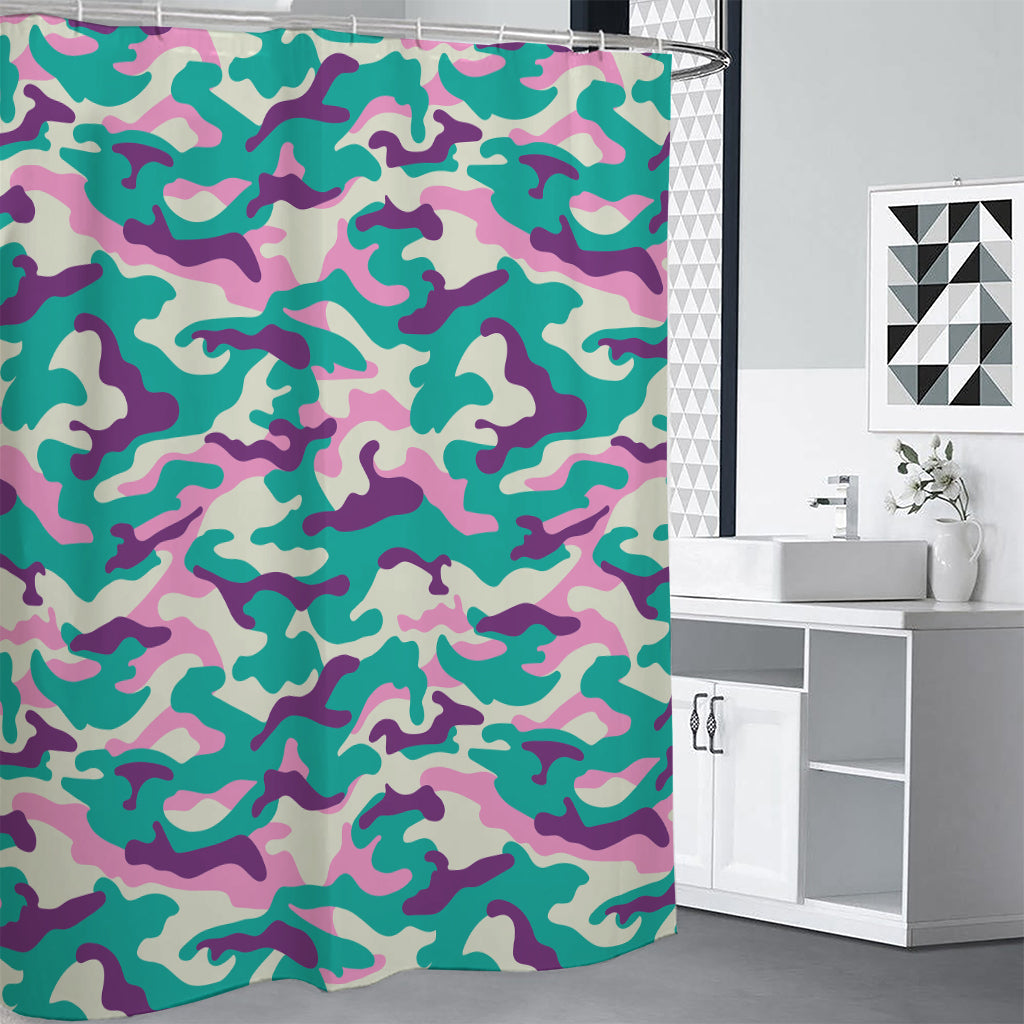 Pastel Teal And Purple Camouflage Print Shower Curtain