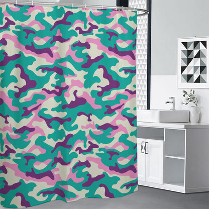 Pastel Teal And Purple Camouflage Print Shower Curtain