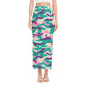 Pastel Teal And Purple Camouflage Print Side Slit Maxi Skirt