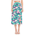 Pastel Teal And Purple Camouflage Print Side Slit Midi Skirt