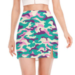 Pastel Teal And Purple Camouflage Print Side Slit Mini Skirt