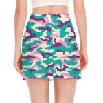 Pastel Teal And Purple Camouflage Print Side Slit Mini Skirt