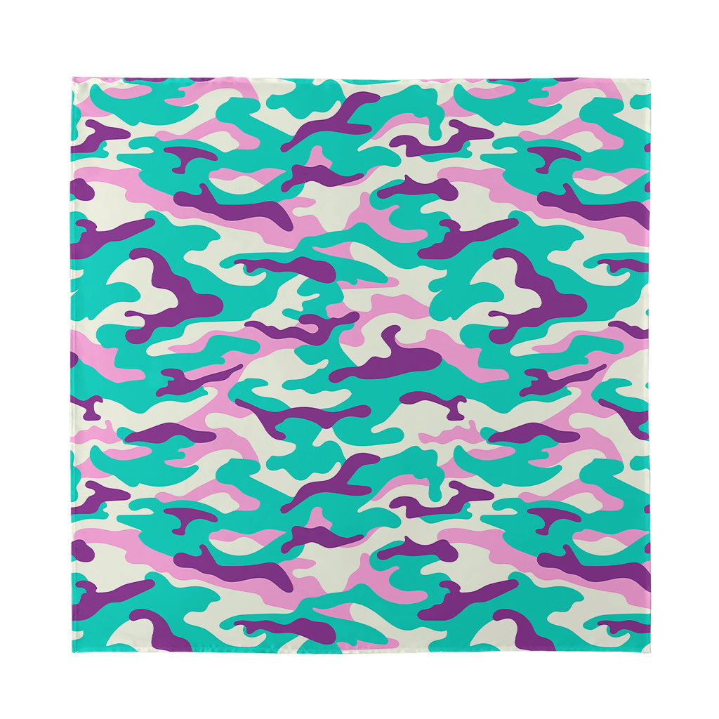 Pastel Teal And Purple Camouflage Print Silk Bandana