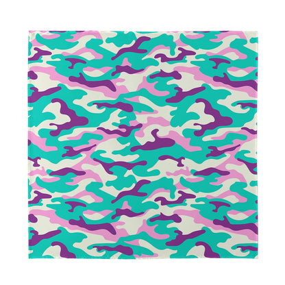 Pastel Teal And Purple Camouflage Print Silk Bandana