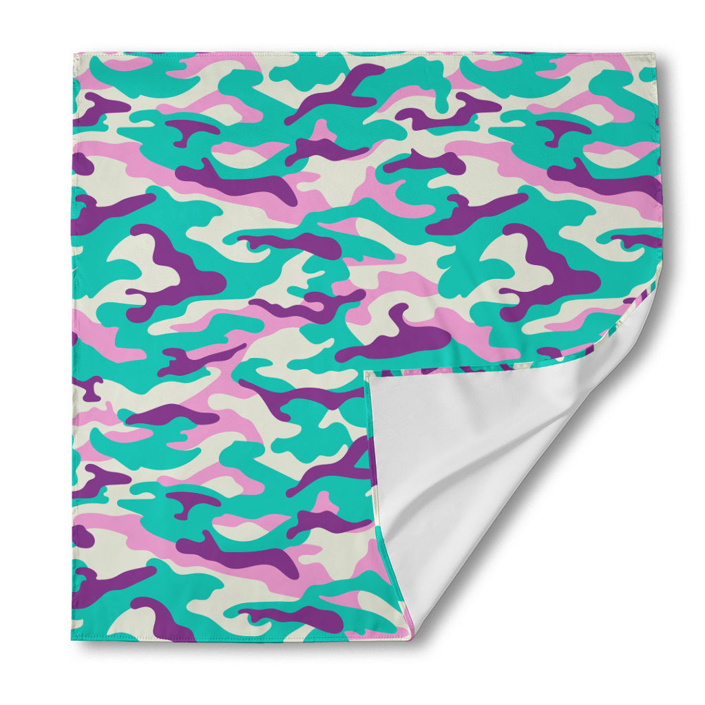 Pastel Teal And Purple Camouflage Print Silk Bandana