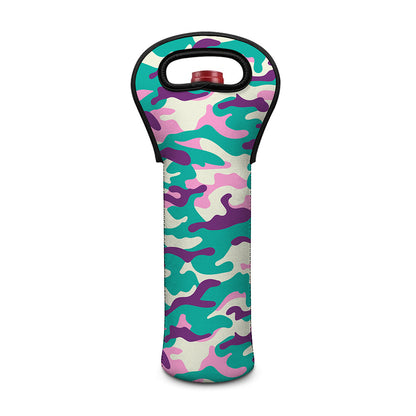 Pastel Teal And Purple Camouflage Print Single Neoprene Wine Tote