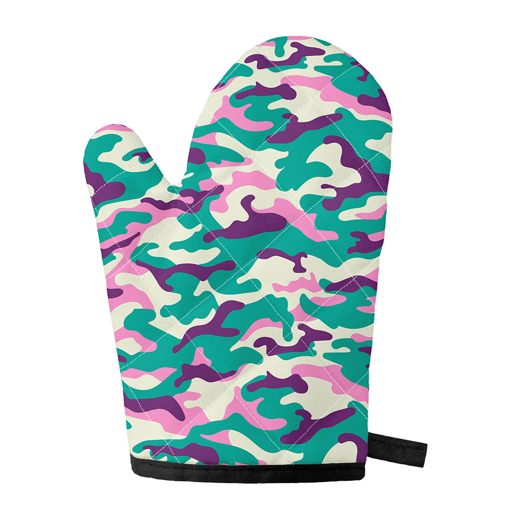 Pastel Teal And Purple Camouflage Print Single Oven Mitt