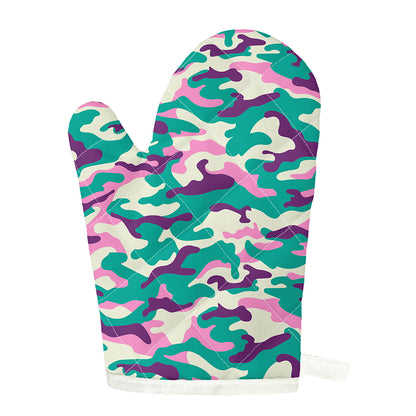 Pastel Teal And Purple Camouflage Print Single Oven Mitt