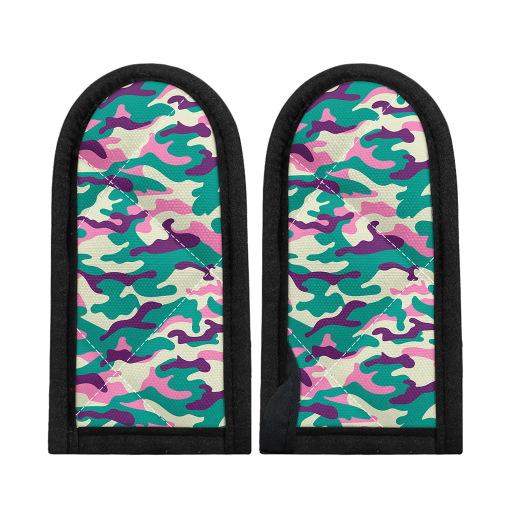 Pastel Teal And Purple Camouflage Print Skillet Handle Cover
