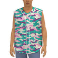 Pastel Teal And Purple Camouflage Print Sleeveless Baseball Jersey