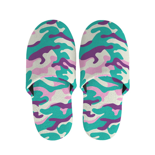 Pastel Teal And Purple Camouflage Print Slippers