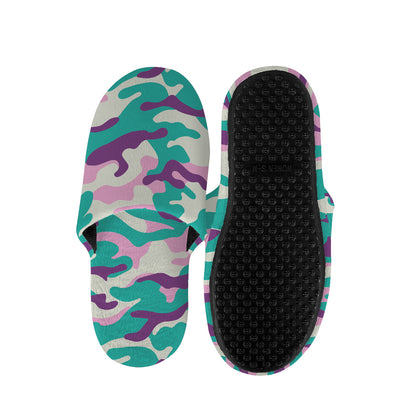 Pastel Teal And Purple Camouflage Print Slippers