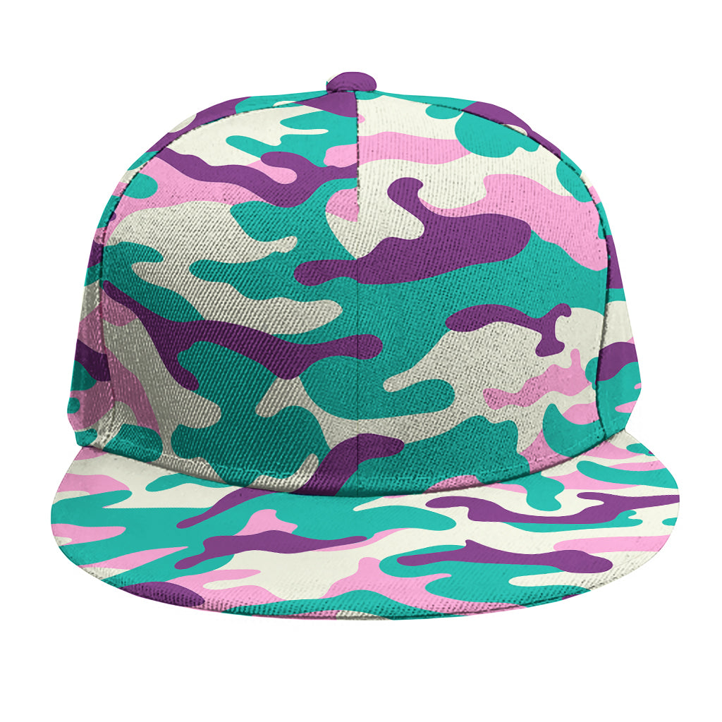 Pastel Teal And Purple Camouflage Print Snapback Cap