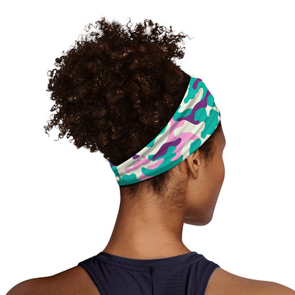 Pastel Teal And Purple Camouflage Print Sports Headband