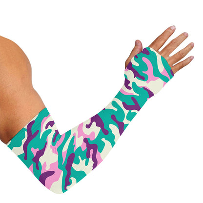 Pastel Teal And Purple Camouflage Print Sun Protection Arm Sleeves