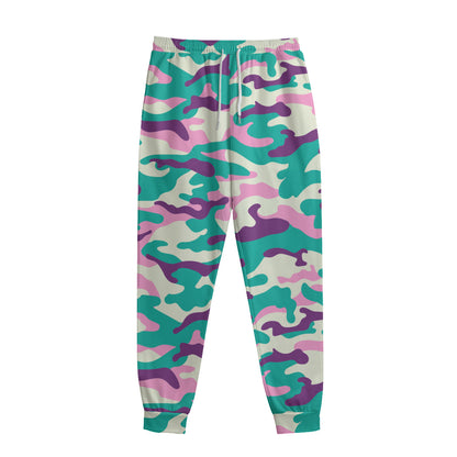 Pastel Teal And Purple Camouflage Print Sweatpants