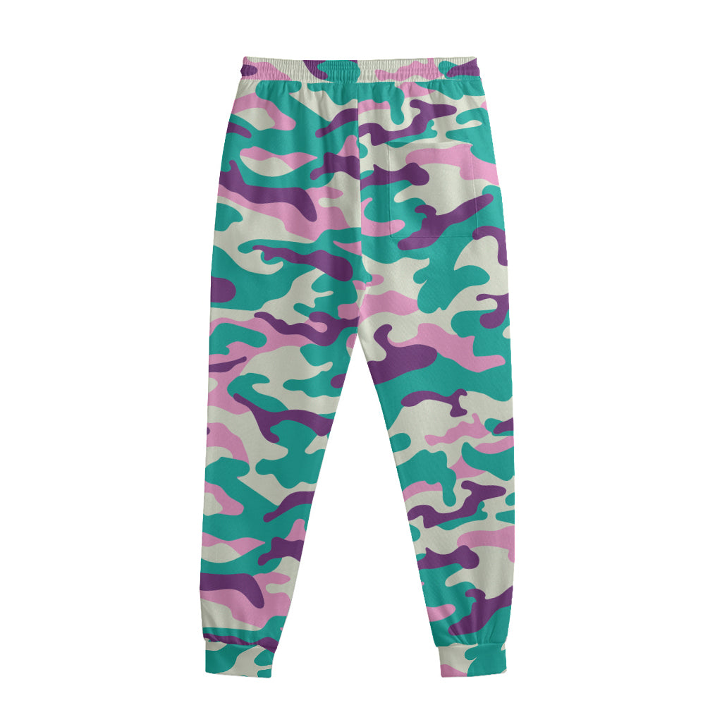 Pastel Teal And Purple Camouflage Print Sweatpants