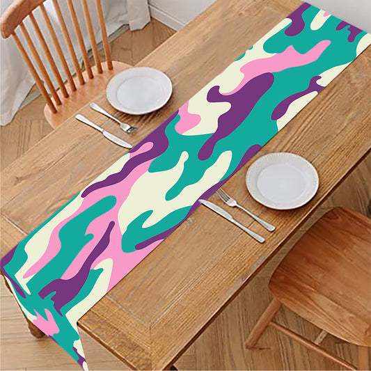 Pastel Teal And Purple Camouflage Print Table Runner