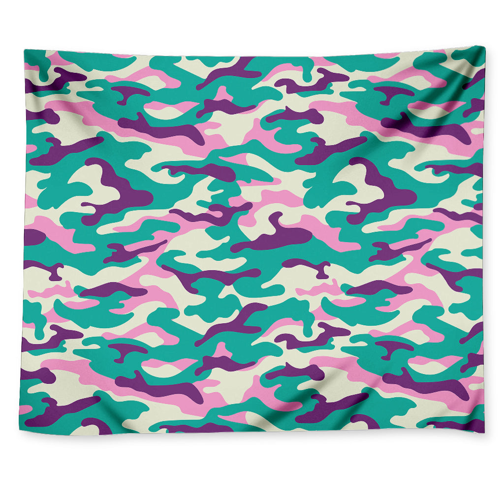 Pastel Teal And Purple Camouflage Print Tapestry
