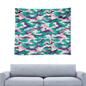 Pastel Teal And Purple Camouflage Print Tapestry